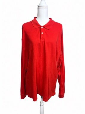 L.L.Bean Men’s XL Regular Red Long Sleeve Polo Shirt Cotton Classic Casual